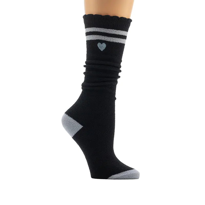 Damen-Uni-Streifen mit Herz-Stickerei, gemütliche Heimsocken
