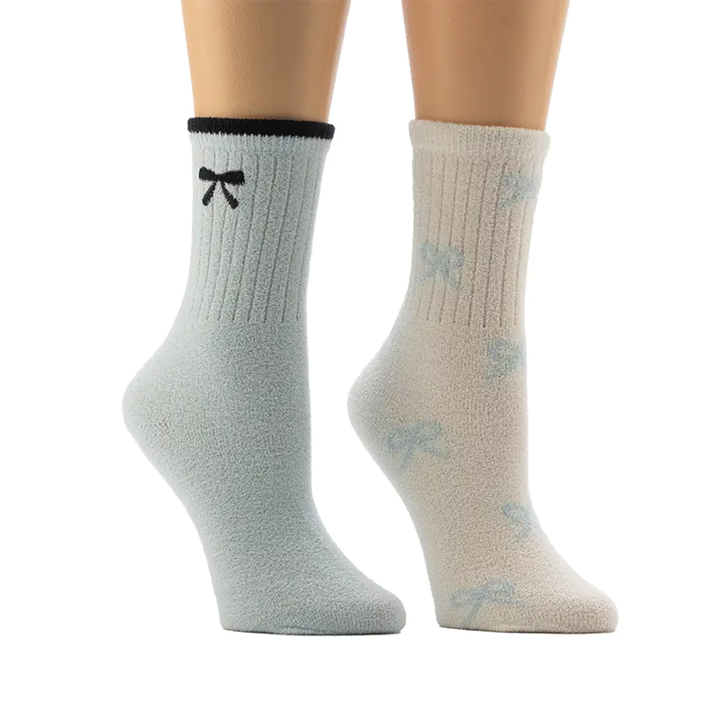 Damen-Cosy Home-Socken mit Blumenmuster in Schleifenform
