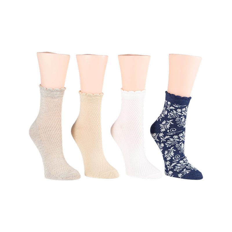 Vintage Floral/Diagonal Rib Scallop Welt Fußkettchen 4 Stück Socken