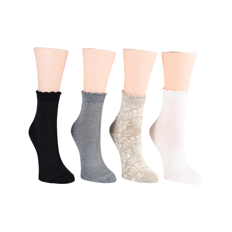 Vintage Floral/Diagonal Rib Scallop Welt Fußkettchen 4 Stück Socken
