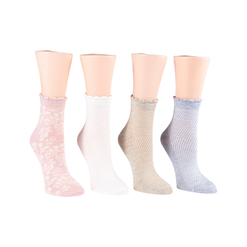 Vintage Floral/Diagonal Rib Scallop Welt Fußkettchen 4 Stück Socken