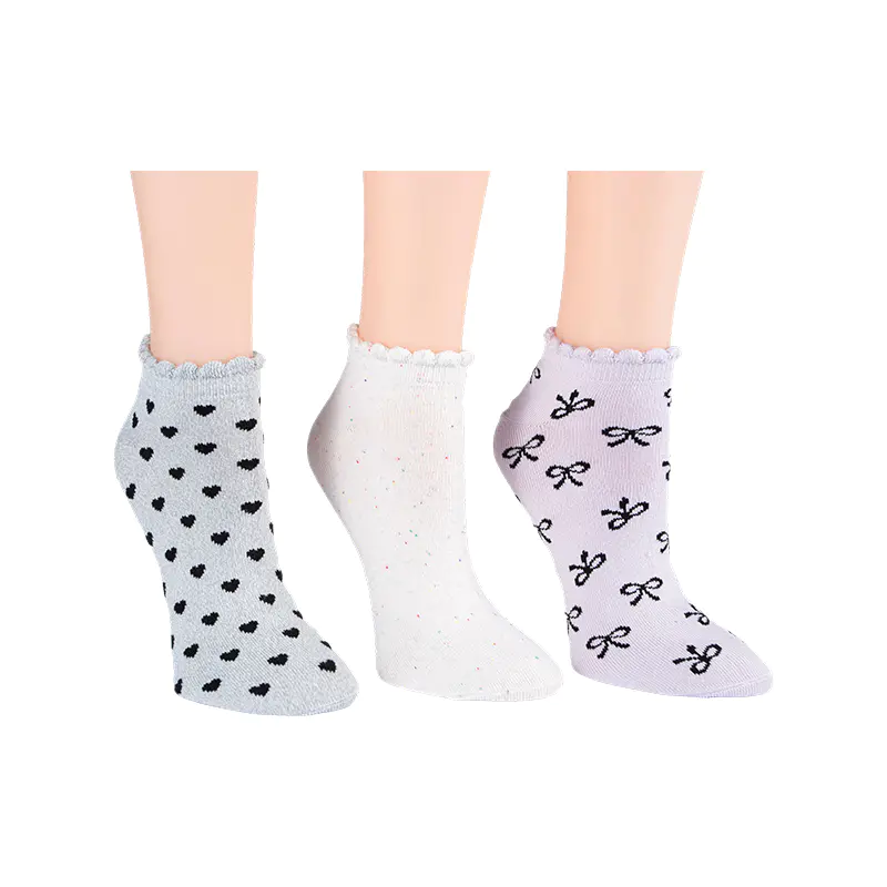A/O Bow/Rainbow Fleck/A/O Heart Scallo Lowcut 3ppk Socken
