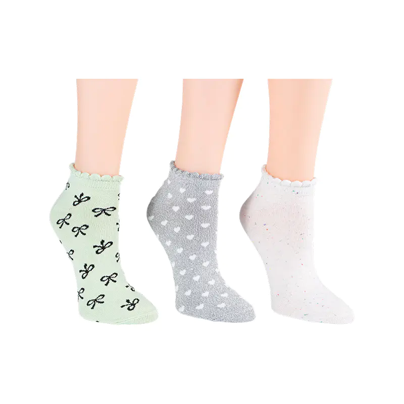 A/O Bow/Rainbow Fleck/A/O Heart Scallo Lowcut 3ppk Socken