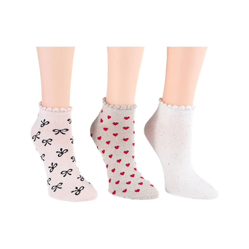 A/O Bow/Rainbow Fleck/A/O Heart Scallo Lowcut 3ppk Socken
