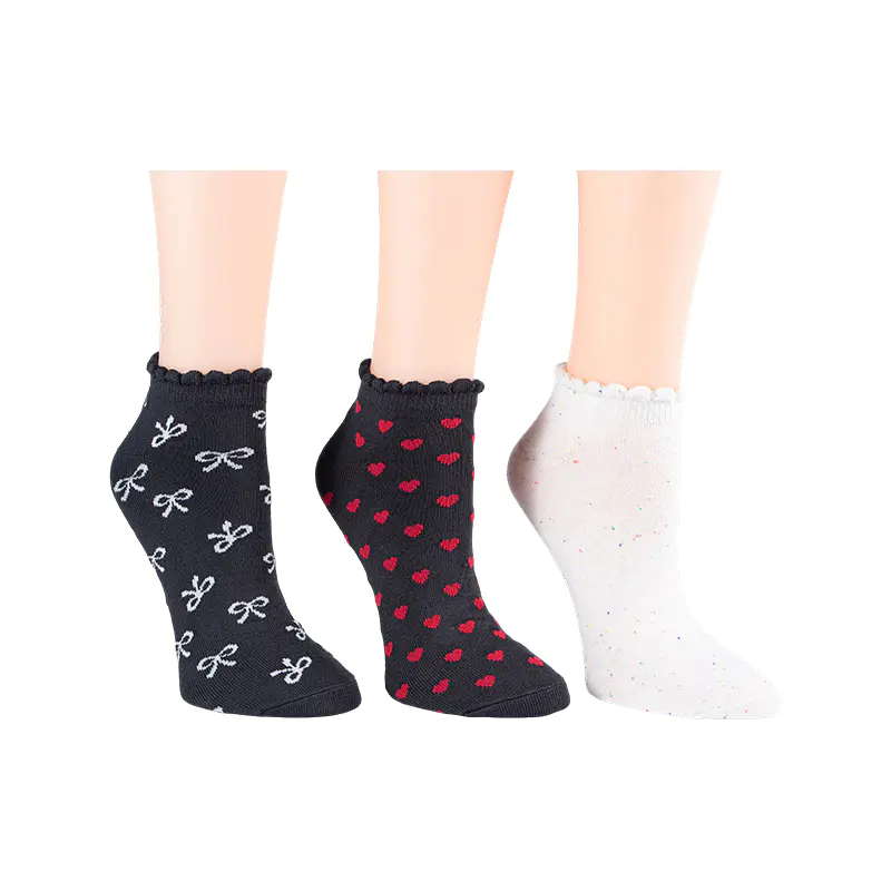 A/O Bow/Rainbow Fleck/A/O Heart Scallo Lowcut 3ppk Socken