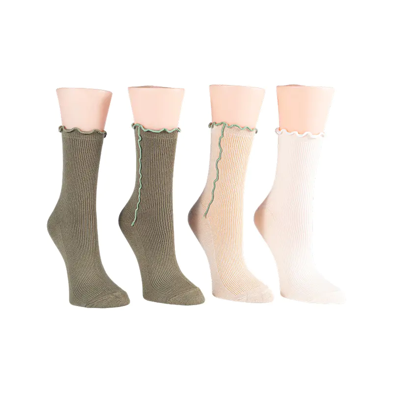 Contrast Lettuce Welt Rib Demi Crew 4ppk Socken