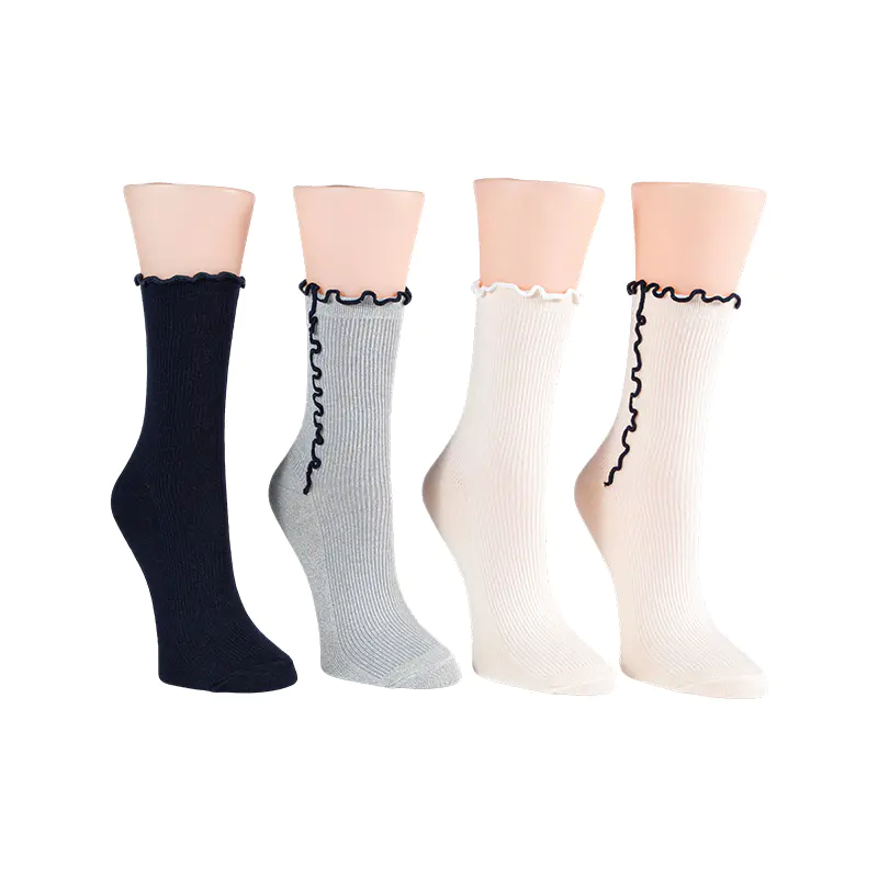 Contrast Lettuce Welt Rib Demi Crew 4ppk Socken