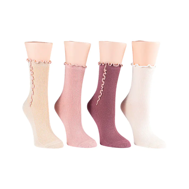 Contrast Lettuce Welt Rib Demi Crew 4ppk Socken