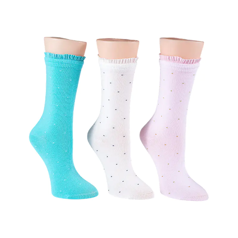 Damen-Rundsocken mit Spitze und Punkten